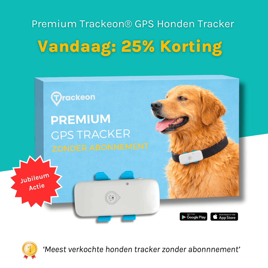 Trackeon GPS tracker hond zonder abonnement, inclusief verpakking en bevestigingsclips